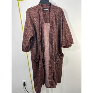 Vintage Pierre Cardin Men Robe Geometric Medallion Print Burgundy Loungewear USA